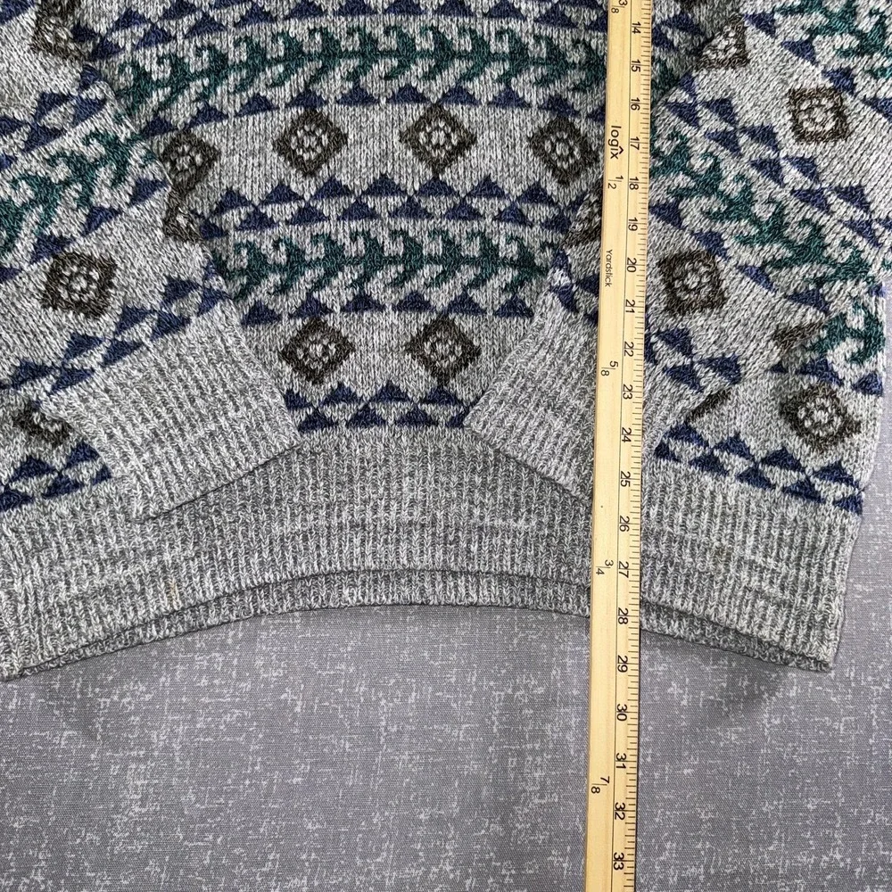 Reed St James Sweater Mens XL Gray Blue Green Geometric Knit Pullover USA Made
